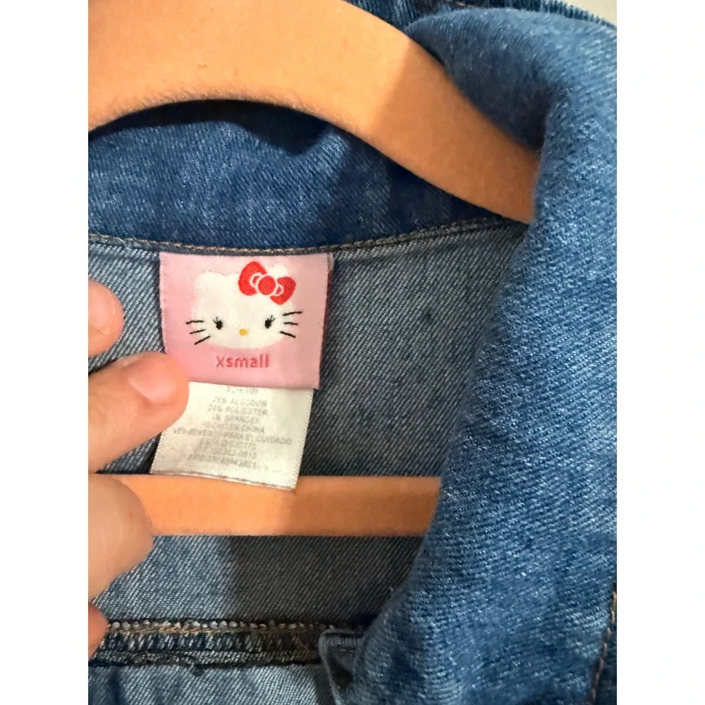 Hello Kitty Denim Jacket Girls‎ XS 4/5 Blue Cropped Sanrio Camp 76 SJ3173